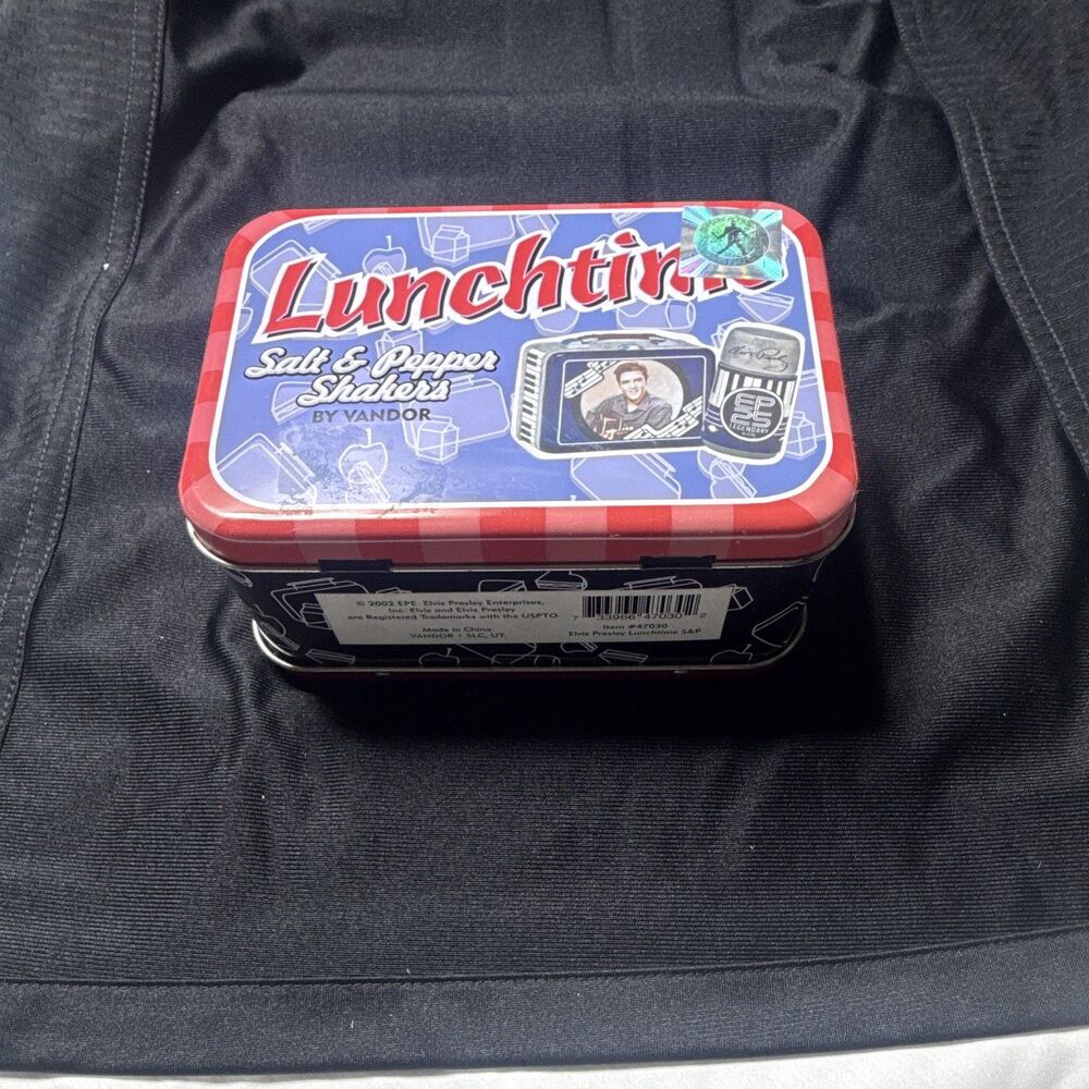 Elvis Presley Lunchtime Salt & Pepper Shakers Set with Metal Lunchbox Tin